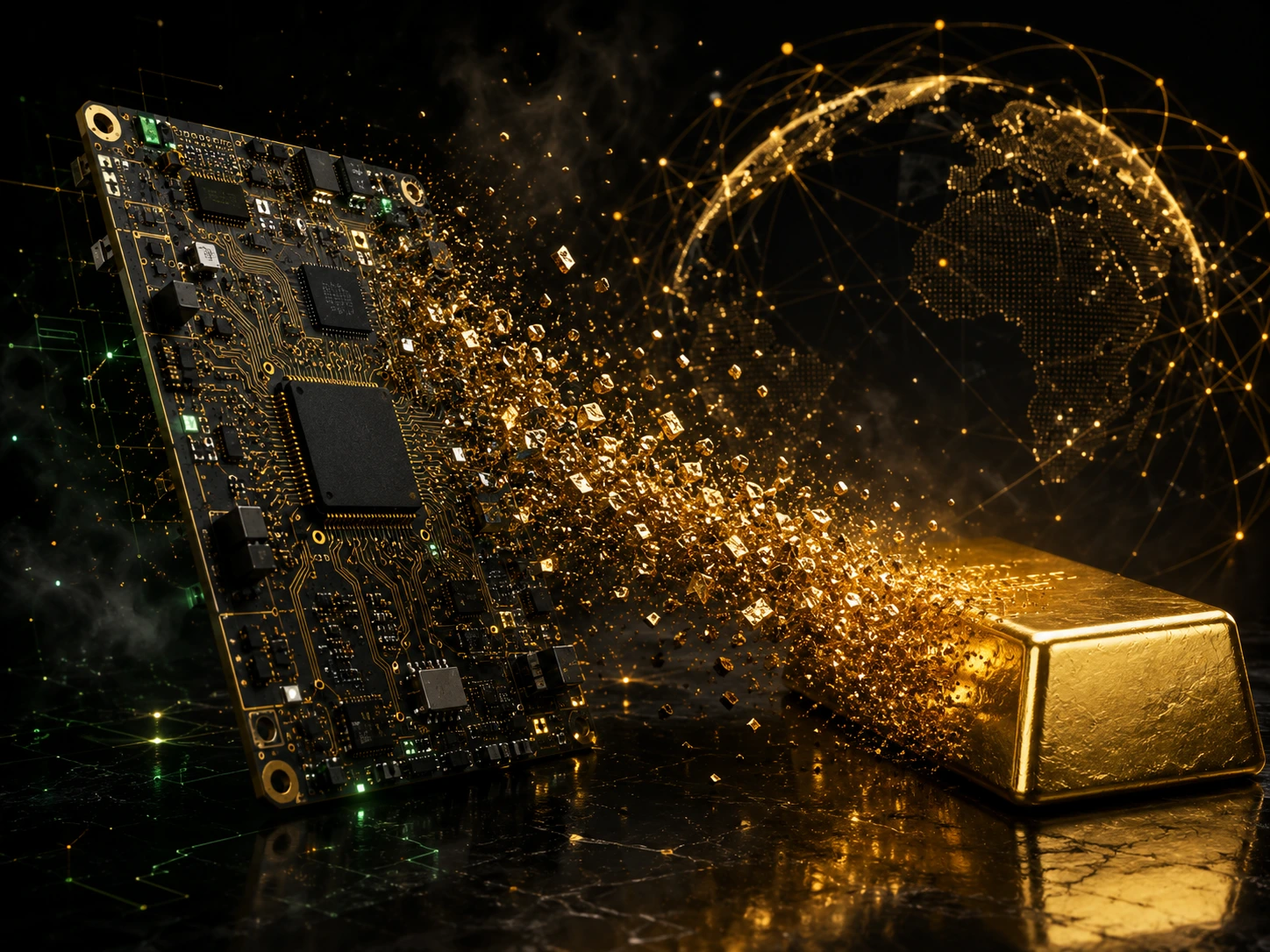PCB transforming into gold particles in the X Gold ecosystem